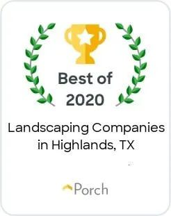 A plaque that says best of 2020 landscaping companies in highlands tx