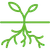 A green icon of a plant with roots and leaves on a white background.