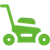 A green lawn mower with wheels and a handle on a white background.