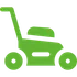 A green lawn mower with wheels and a handle on a white background.